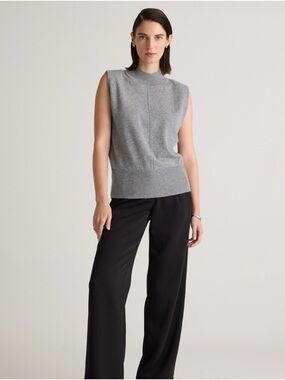 Quince Mongolian Cashmere Padded Shoulder sweater tank in heather grey large